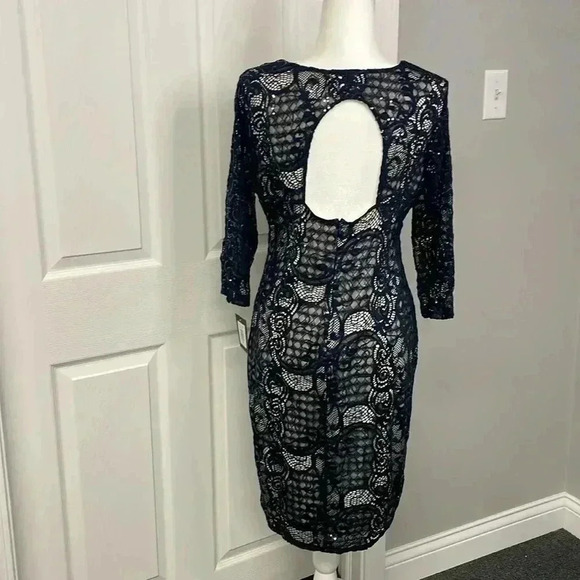 MARINA Navy Blue Open Back Lace Sequined Dress Womens Size 12 NWT - Picture 6 of 6